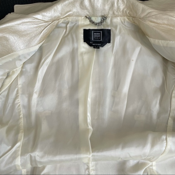 HERVE LEGER  Gold Leather Coat with beautiful lining - Picture 10 of 11